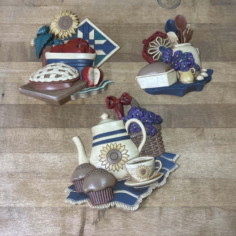 Vintage Home Interiors & Gifts 3D Kitchen Wall Plaques Set of 3 #3373 USA